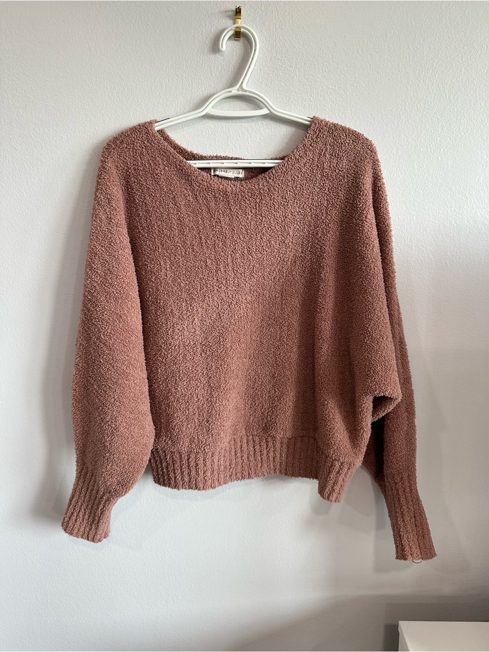 Sincerely Jules Popcorn Knit Sweater Womens Large Dusty Rose Balloon Sleeve Cozy